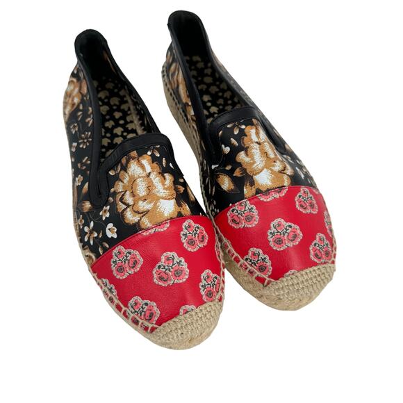 Alexander McQueen Leather Floral Paisley Print Platform Loafers Espadrilles - Picture 5 of 12